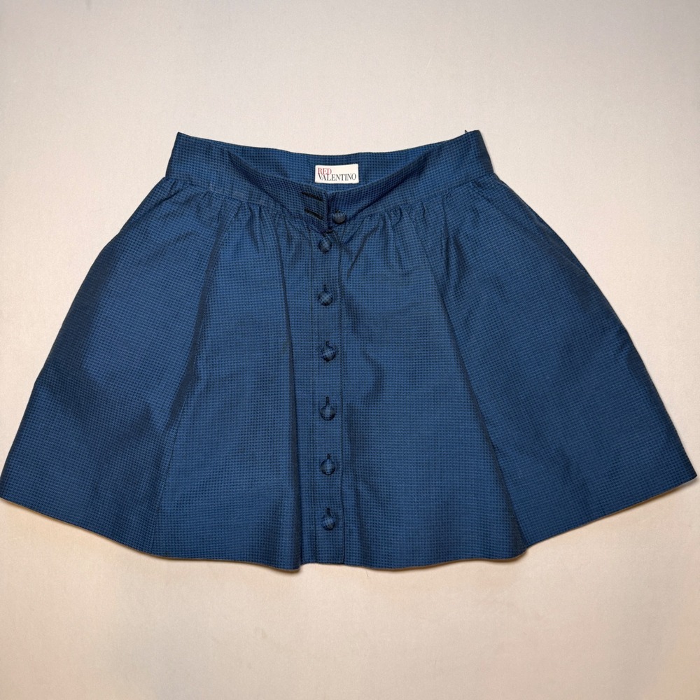 RED Valentino Mini Skirt Womens 40 A-Line Navy Houndstooth Button Front Italy